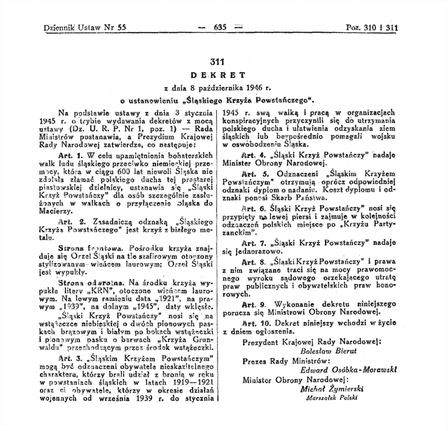 Dekret z 08.10.1946r. o Krzyżu Partyzanckim